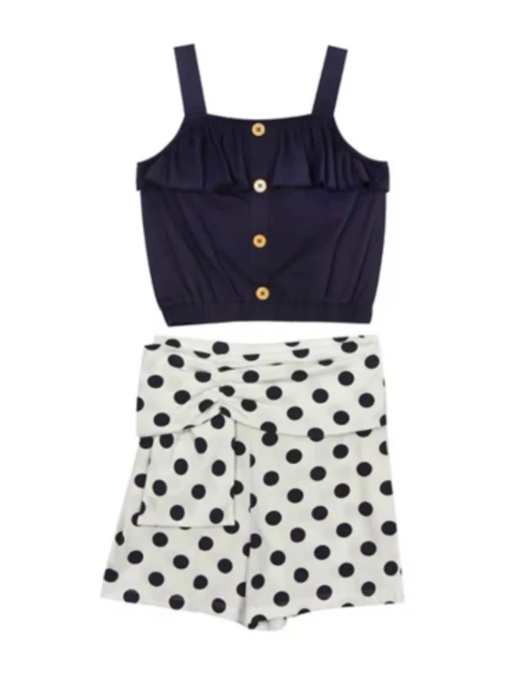 Rare Editions Girls Knit Button Front Top W/Ruffles & Polka Dot Print Shorts 2T